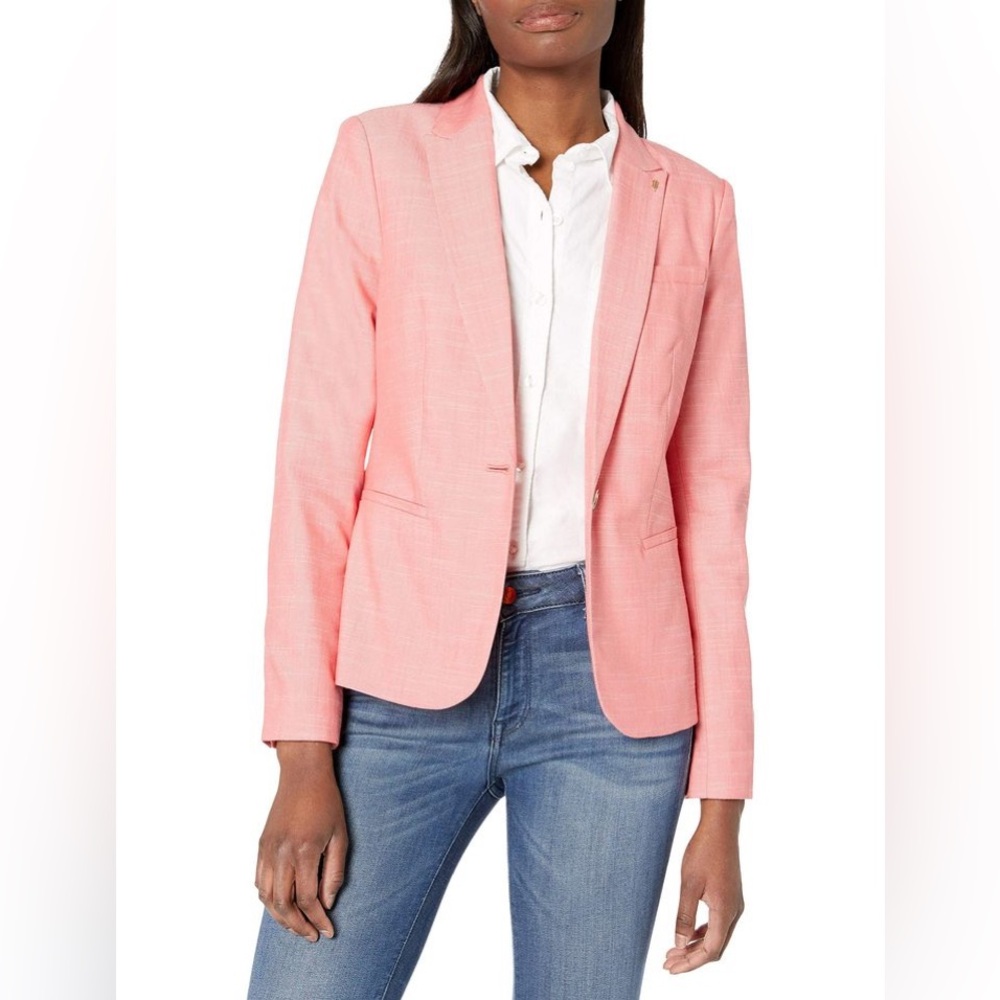 Red Tommy Hilfiger one button blazer with detailed stitching